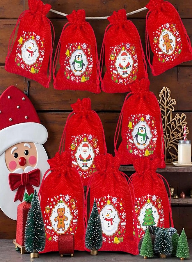 Yunaeduo Small Christmas Gift Bags - 24 Pcs Christmas Drawstring Gift Bags, 4in * 5.5in Bulk Burlap Holiday Treat Candy Goody Bags for Xmas Party Favor - Image 5